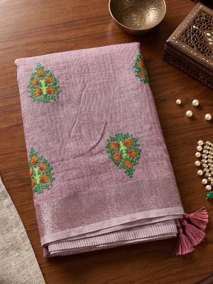 Light purple color beautiful linen fabric traditonal rich saree 4