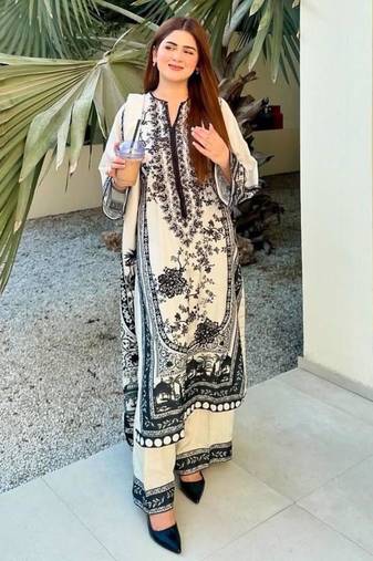 White silk blend printed kurta-sets