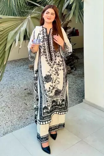 White silk blend printed kurta-sets
