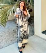 White silk blend printed kurta-sets