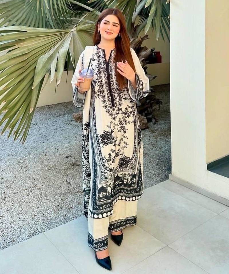 White silk blend printed kurta-sets