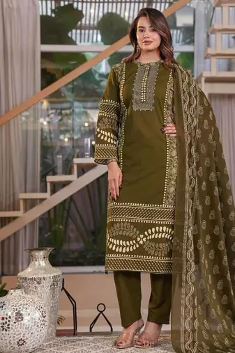 Cotton printed straight kurti-pant-dupatta set