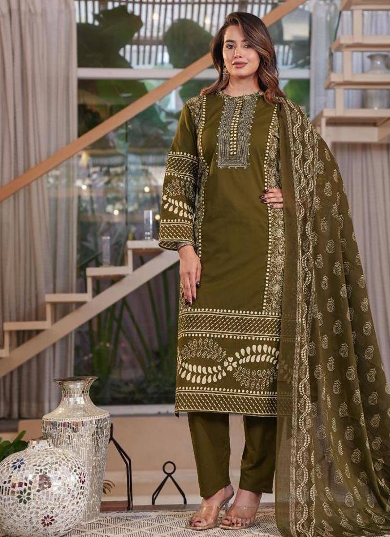Cotton printed straight kurti-pant-dupatta set