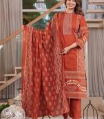 Cotton printed straight kurti-pant-dupatta set