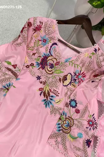 Baby-pink silk blend embroidered kurta-sets
