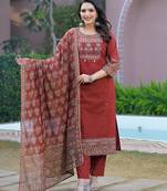 Cotton printed straight kurti-pant-dupatta set