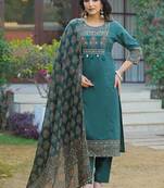 Cotton printed straight kurti-pant-dupatta set