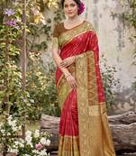 Red color soft silk fabric woven designer ethnic partywear saree