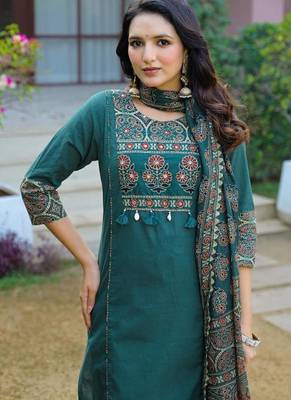 Cotton printed straight kurti-pant-dupatta set 4