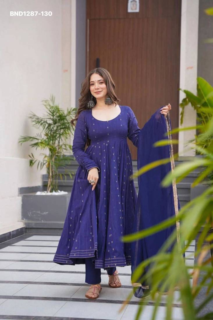 Navy-blue georgette printed kurta-sets