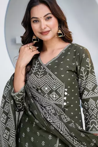 Cotton angrakha pattern kurti-pant-dupatta set