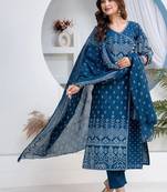 Cotton angrakha pattern kurti-pant-dupatta set