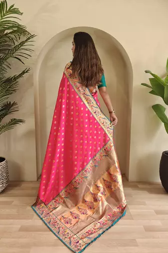 Pink color silk blend saree