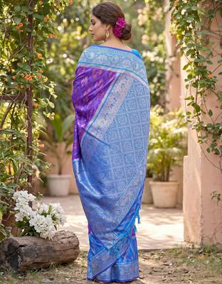 Purple color soft silk fabric woven designer ethnic partywear saree 2