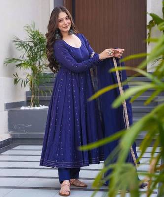 Navy-blue georgette printed kurta-sets 2