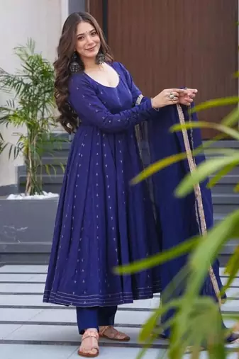 Navy-blue georgette printed kurta-sets