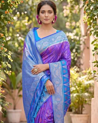 Purple color soft silk fabric woven designer ethnic partywear saree 3