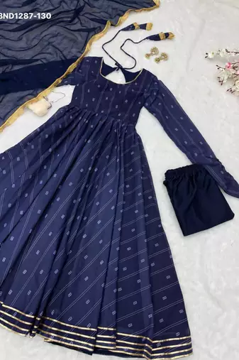 Navy-blue georgette printed kurta-sets
