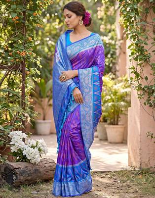 Purple color soft silk fabric woven designer ethnic partywear saree 4