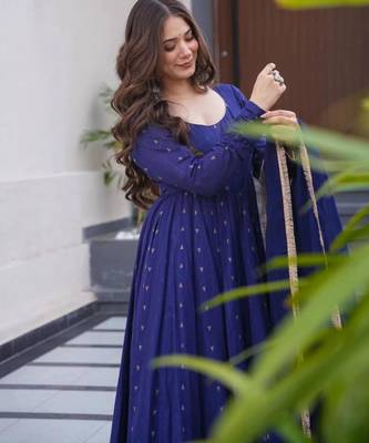 Navy-blue georgette printed kurta-sets 4