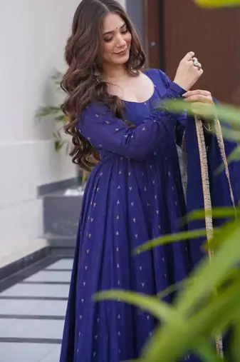 Navy-blue georgette printed kurta-sets