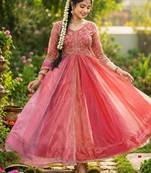 Pink silk blend embroidered kurta-sets