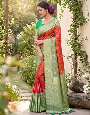 Mustard color soft silk fabric woven designer ethnic partywear saree 4
