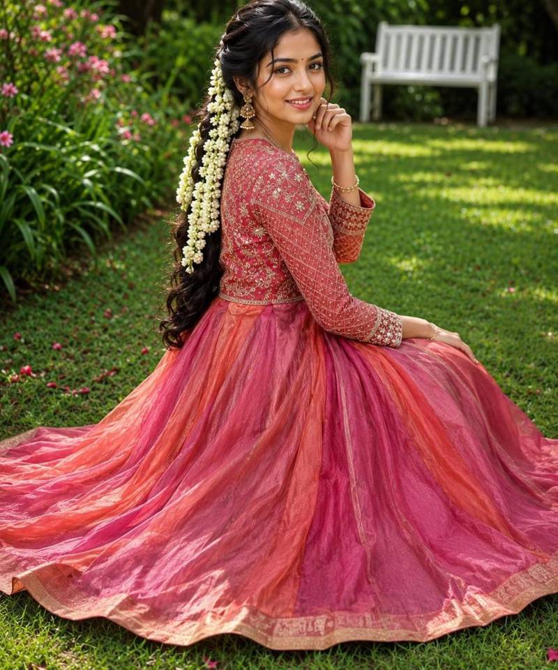 Pink silk blend embroidered kurta-sets