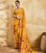 Yellow color georgette fabric floral printed trendy girlie looks saree