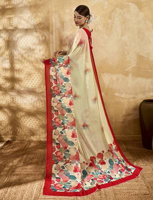 Beige color georgette fabric floral printed trendy girlie looks saree 2