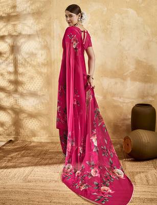 Pink color georgette fabric floral printed trendy girlie looks saree 2