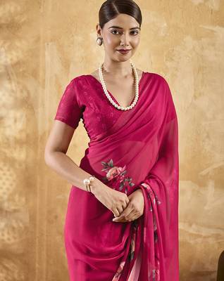 Pink color georgette fabric floral printed trendy girlie looks saree 3