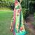 Traditional lemon green silk blend saree with vibrant floral motifs