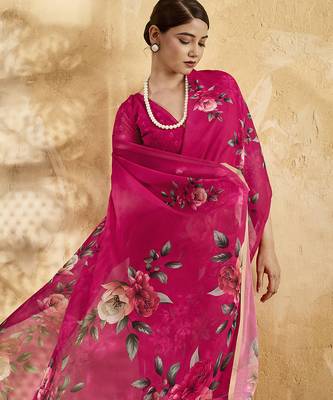 Pink color georgette fabric floral printed trendy girlie looks saree 5