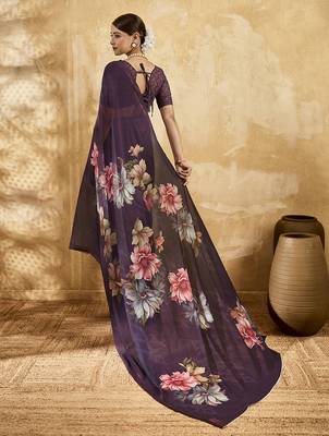 Purple color georgette fabric floral printed trendy girlie looks saree 2