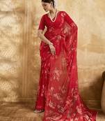 Red color georgette fabric floral printed trendy girlie looks saree