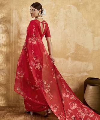 Red color georgette fabric floral printed trendy girlie looks saree 2