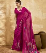 Pink color georgette fabric floral printed trendy girlie looks saree