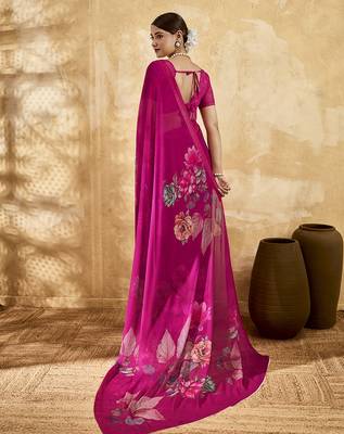 Pink color georgette fabric floral printed trendy girlie looks saree 2