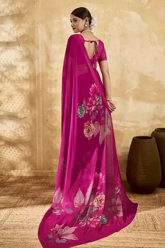 Pink color georgette fabric floral printed trendy girlie looks saree