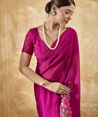 Pink color georgette fabric floral printed trendy girlie looks saree 3
