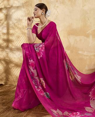 Pink color georgette fabric floral printed trendy girlie looks saree 5