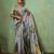 Grey color beautiful printed georgette fabric saree with sparkle work