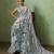 Grey color beautiful printed georgette fabric saree with sparkle work