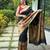Black silk blend saree with meenakari motifs
