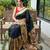 Black silk blend saree with meenakari motifs