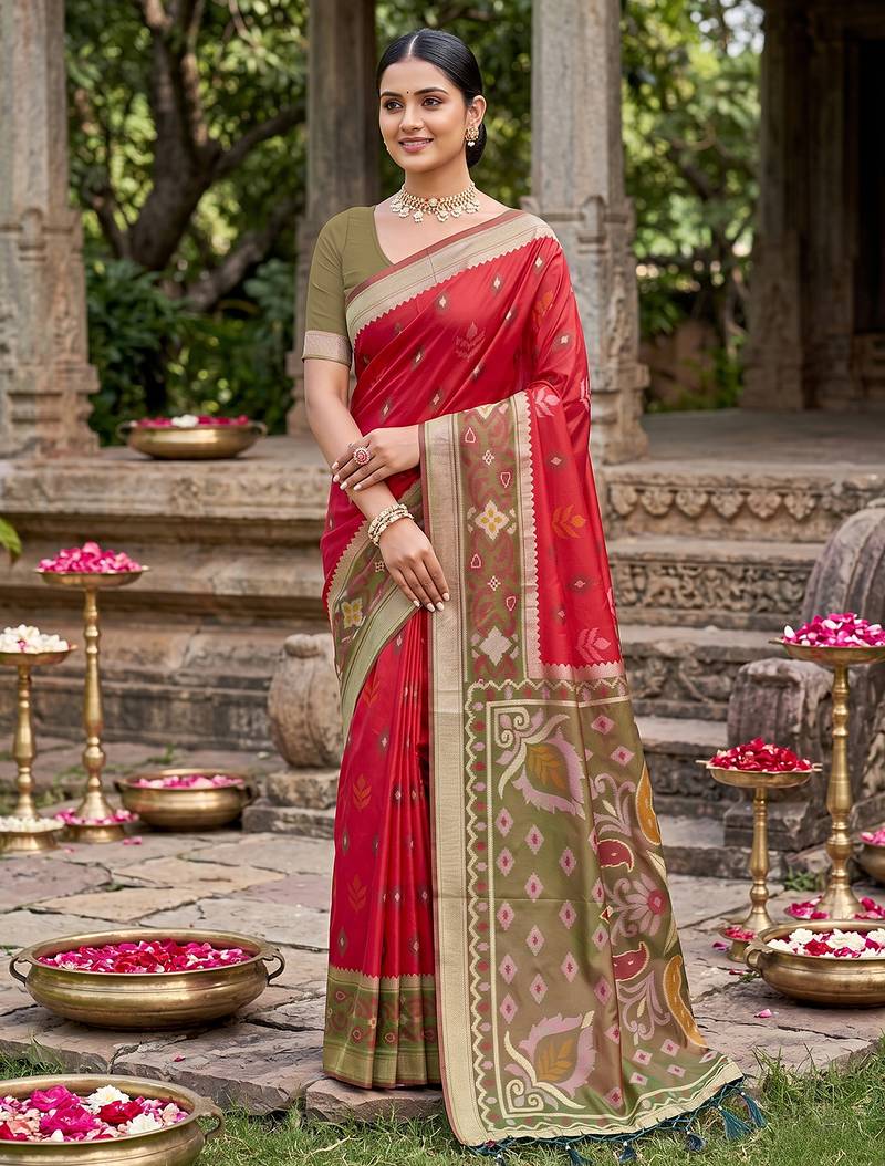 Red color soft silk fabric woven designer partywear saree