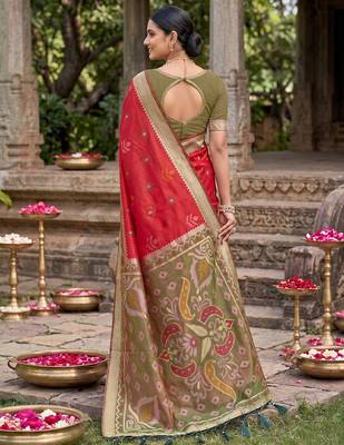Red color soft silk fabric woven designer partywear saree 2