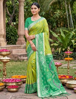 Light green color soft silk fabric woven designer partywear saree 1