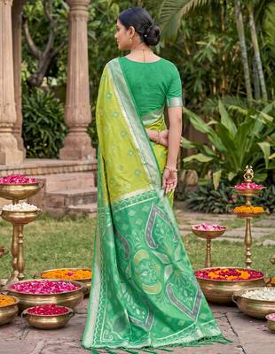 Light green color soft silk fabric woven designer partywear saree 2
